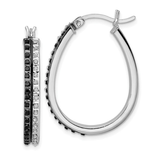 Sterling Silver Diamond Fascination Mystique Platinum-Plated Black And White Hoop Earrings