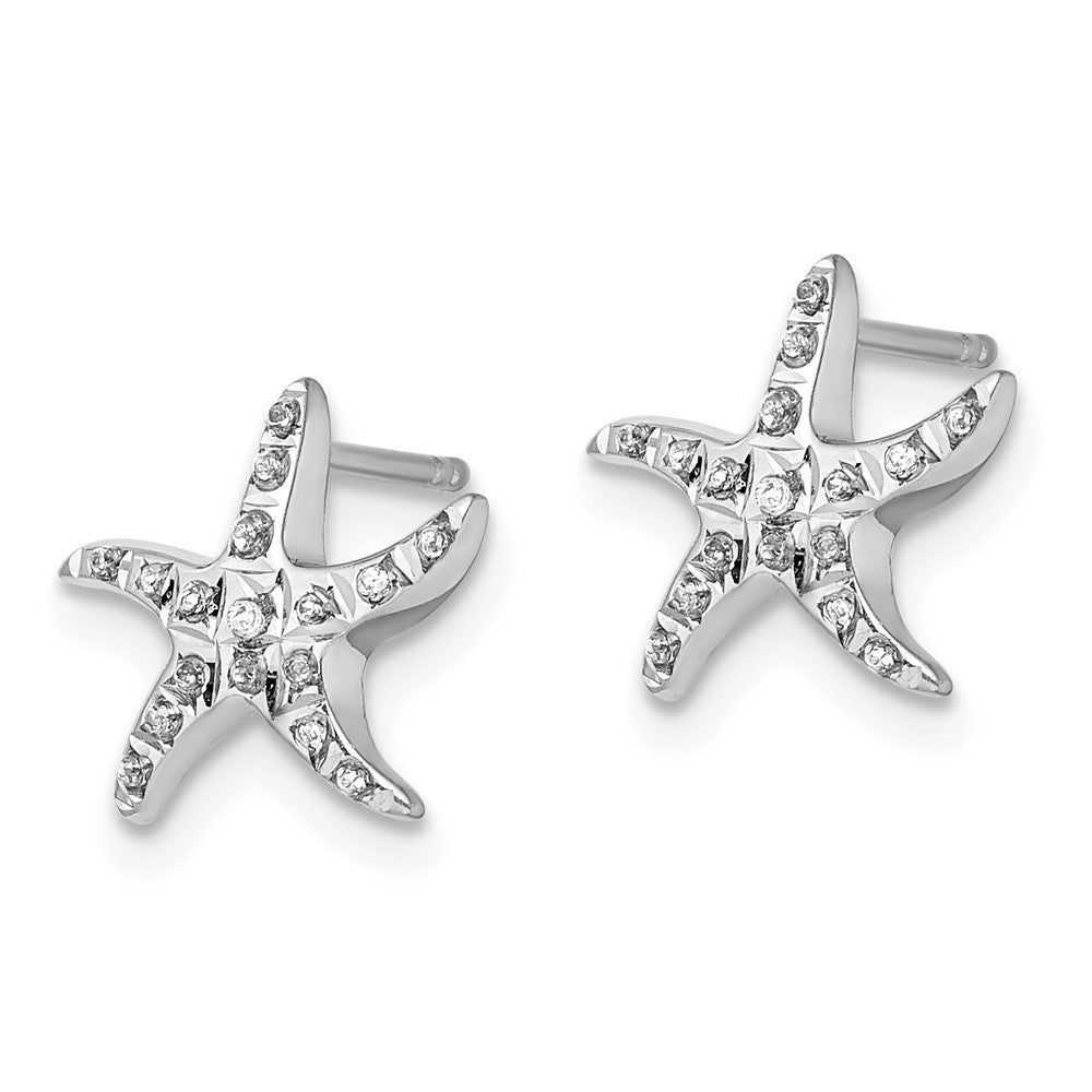 Sterling Silver Diamond Fascination Mystique Platinum-Plated Carart Starfish Post Earrings