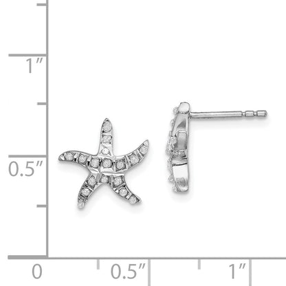 Sterling Silver Diamond Fascination Mystique Platinum-Plated Carart Starfish Post Earrings