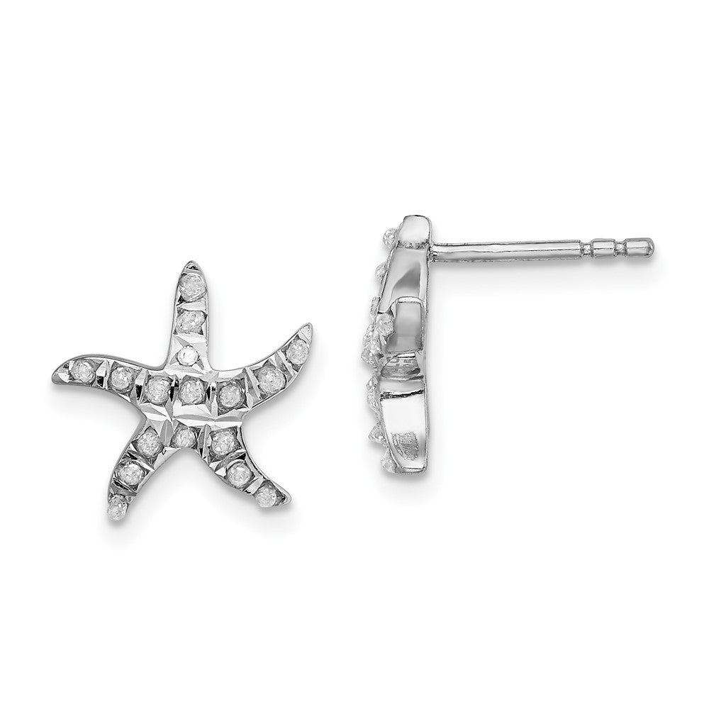 Sterling Silver Diamond Fascination Mystique Platinum-Plated Carart Starfish Post Earrings