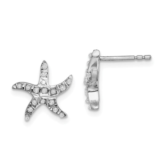 Sterling Silver Diamond Fascination Mystique Platinum-Plated Carart Starfish Post Earrings