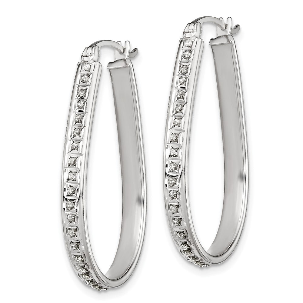 Sterling Silver Diamond Fascination Mystique Platinum-Plated Oval Hoop Earrings
