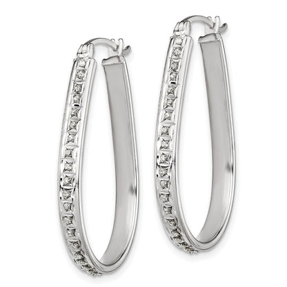 Sterling Silver Diamond Fascination Mystique Platinum-Plated Oval Hoop Earrings