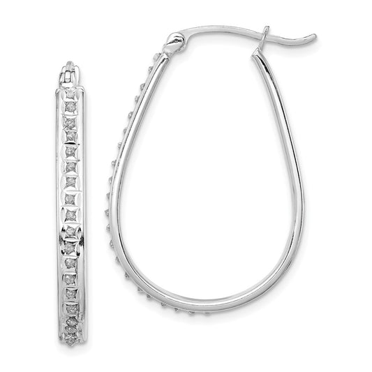 Sterling Silver Diamond Fascination Mystique Platinum-Plated Oval Hoop Earrings
