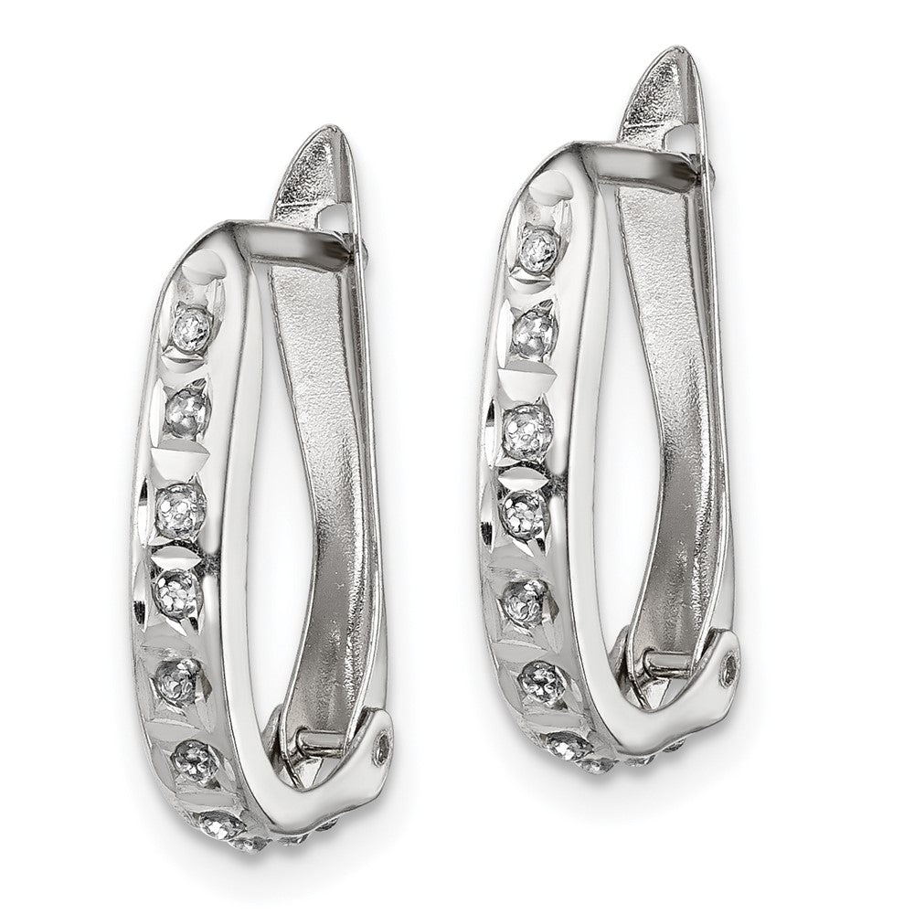 Sterling Silver Diamond Fascination Mystique Platinum-Plated Oval Hinged Hoop Earrings