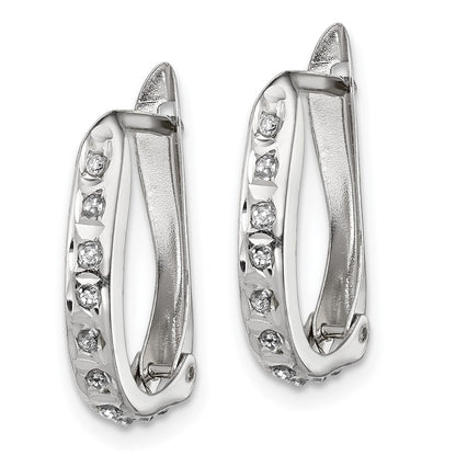 Sterling Silver Diamond Fascination Mystique Platinum-Plated Oval Hinged Hoop Earrings