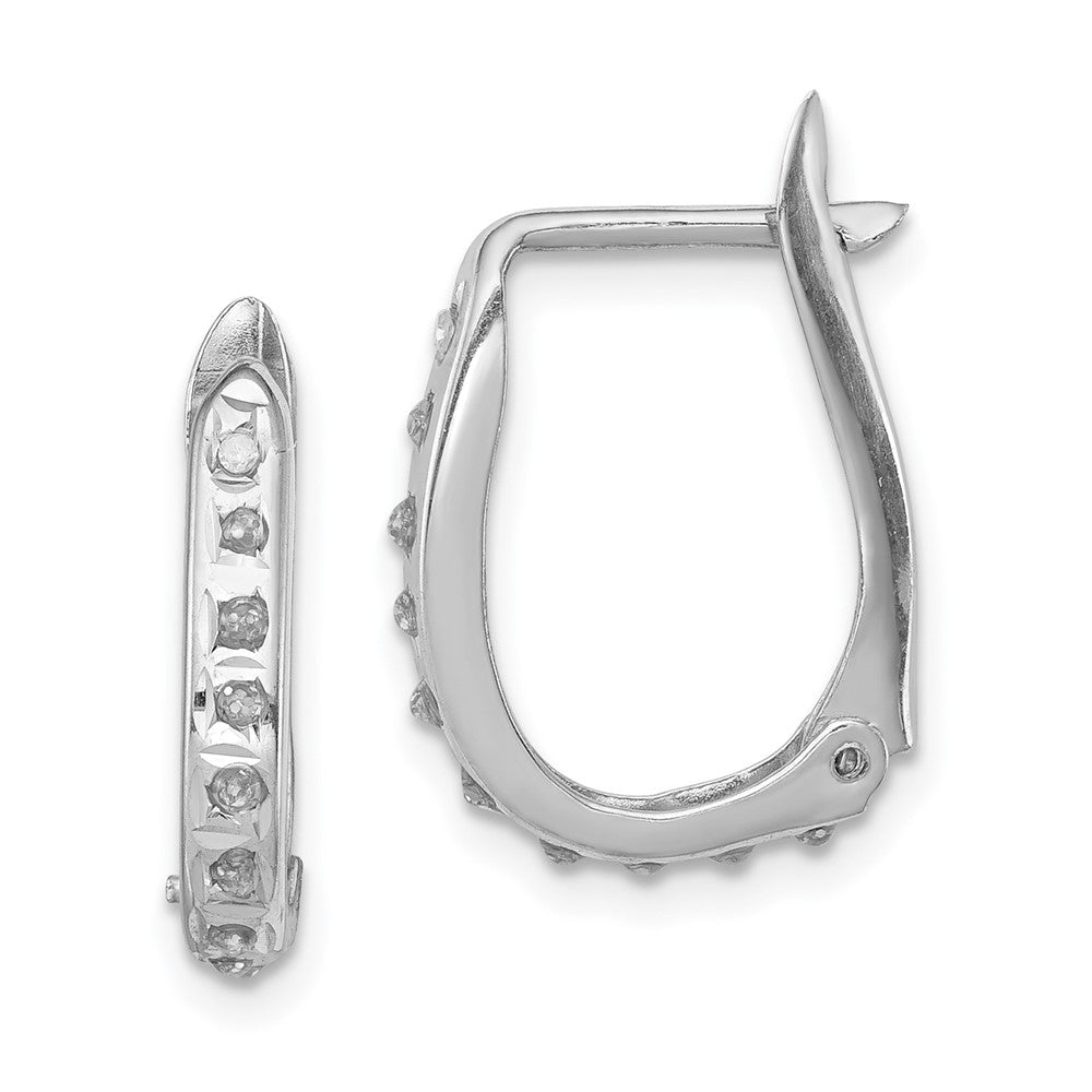 Sterling Silver Diamond Fascination Mystique Platinum-Plated Oval Hinged Hoop Earrings