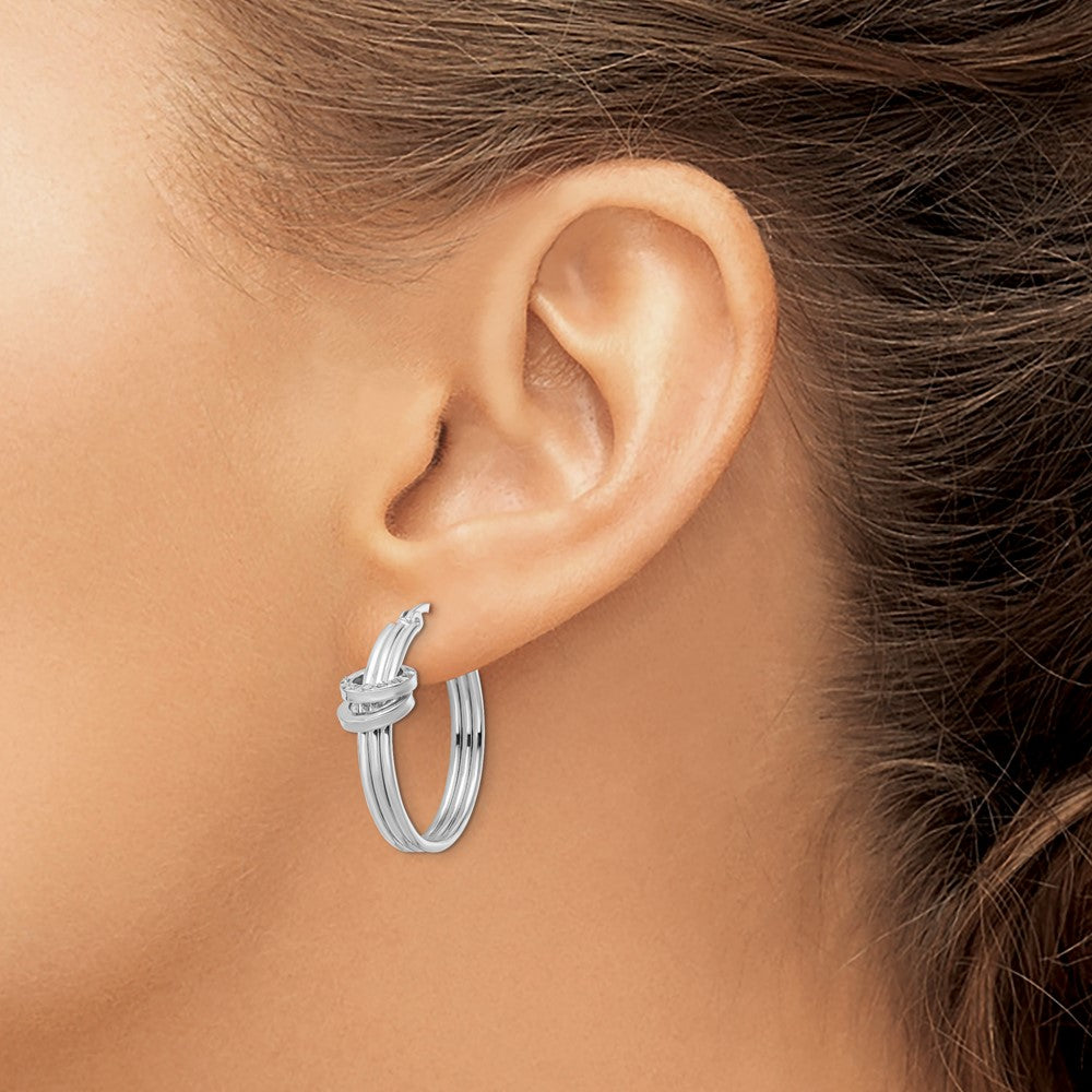 Sterling Silver Diamond Fascination Mystique Platinum-Plated Fancy Hoop Earrings