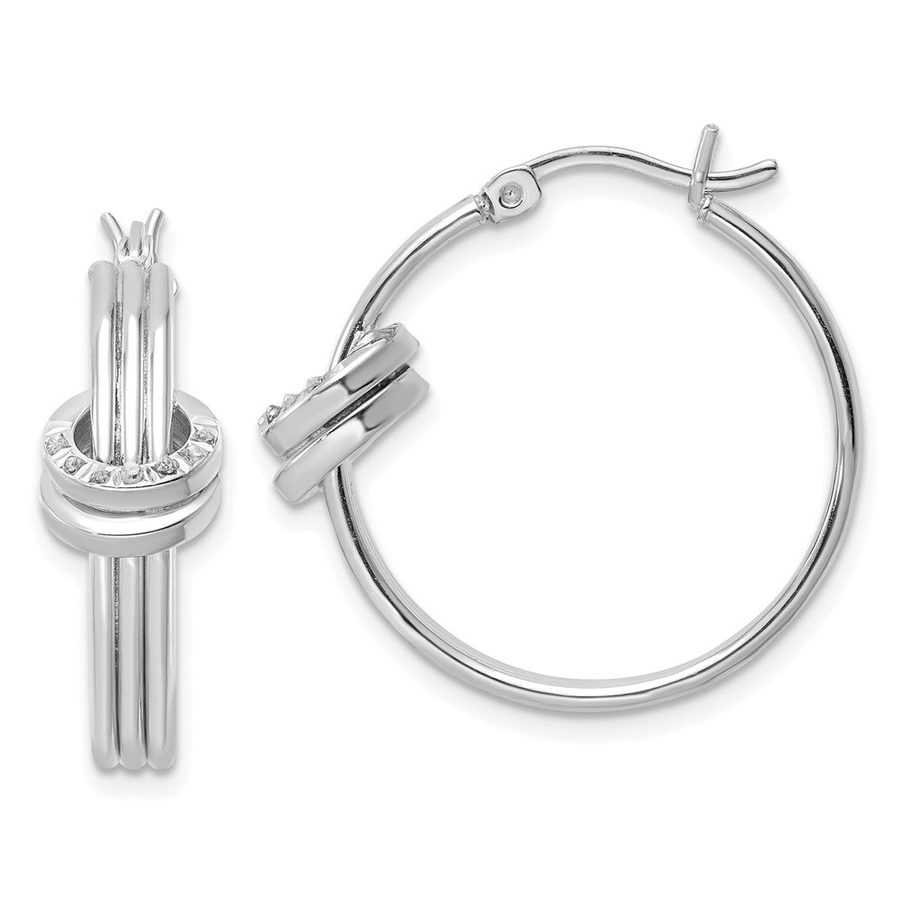 Sterling Silver Diamond Fascination Mystique Platinum-Plated Fancy Hoop Earrings