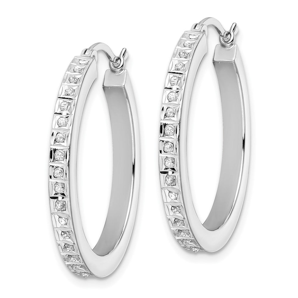 Sterling Silver Diamond Fascination Mystique Platinum-Plated Hoop Earrings