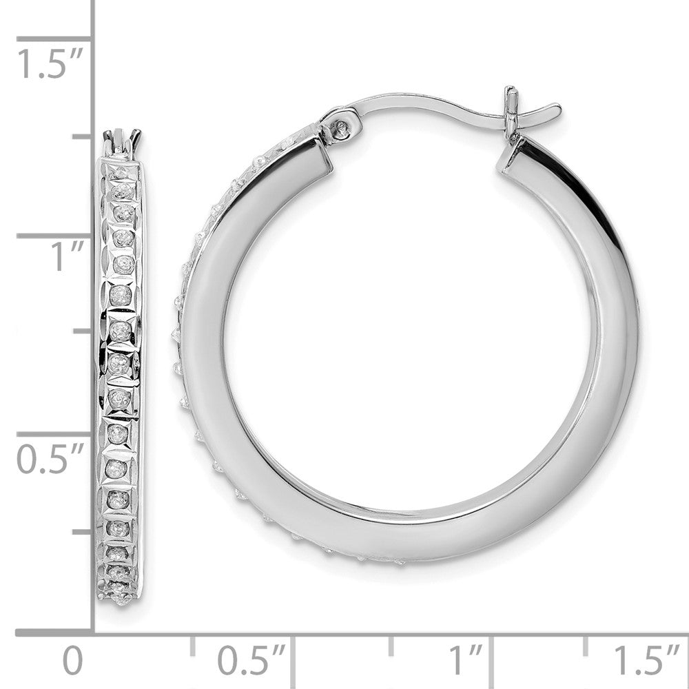 Sterling Silver Diamond Fascination Mystique Platinum-Plated Hoop Earrings