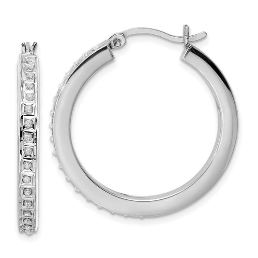 Sterling Silver Diamond Fascination Mystique Platinum-Plated Hoop Earrings