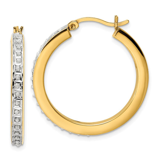 Ss/Gold Plated Diamond Fascination Mystique Sterling Silver 18K Gold-Plated Hoop Earrings