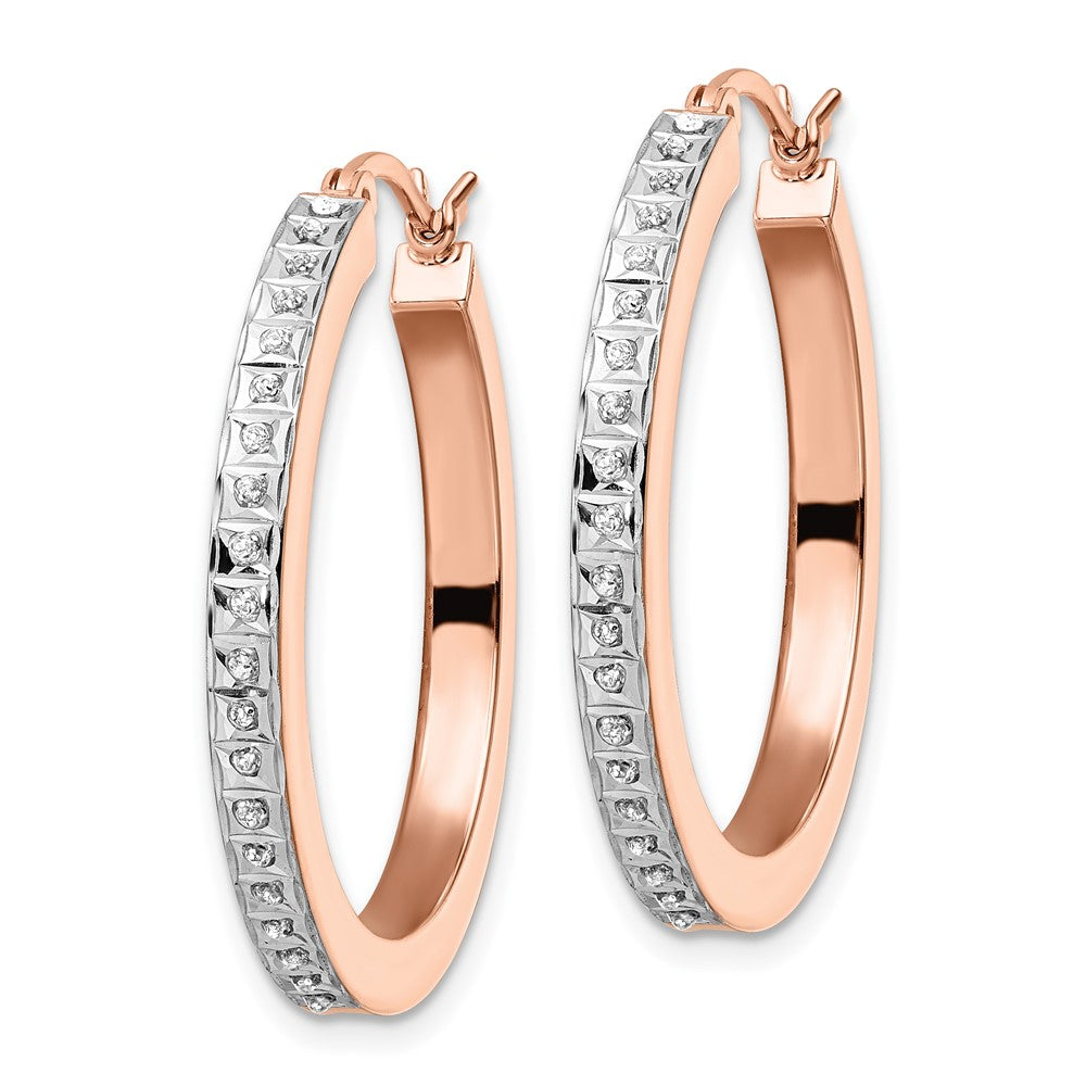 Ss/Rose Plated Diamond Fascination Mystique Sterling Silver 18K Rose Gold-Plated Hoop Earrings
