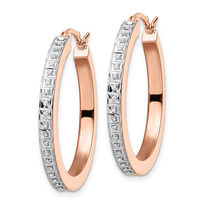 Ss/Rose Plated Diamond Fascination Mystique Sterling Silver 18K Rose Gold-Plated Hoop Earrings