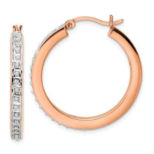 Ss/Rose Plated Diamond Fascination Mystique Sterling Silver 18K Rose Gold-Plated Hoop Earrings