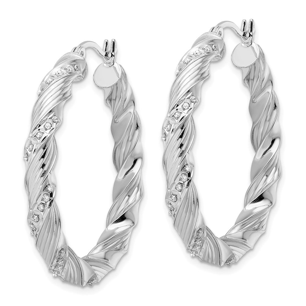 Sterling Silver Diamond Fascination Mystique Platinum-Plated Twisted Hoop Earrings