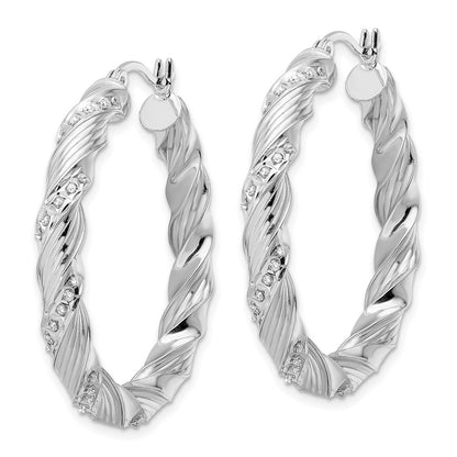 Sterling Silver Diamond Fascination Mystique Platinum-Plated Twisted Hoop Earrings