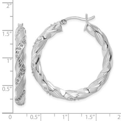 Sterling Silver Diamond Fascination Mystique Platinum-Plated Twisted Hoop Earrings