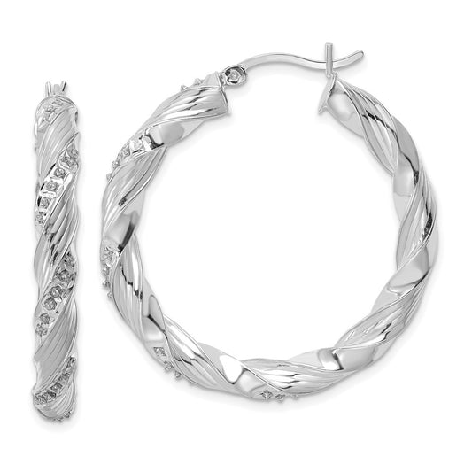 Sterling Silver Diamond Fascination Mystique Platinum-Plated Twisted Hoop Earrings