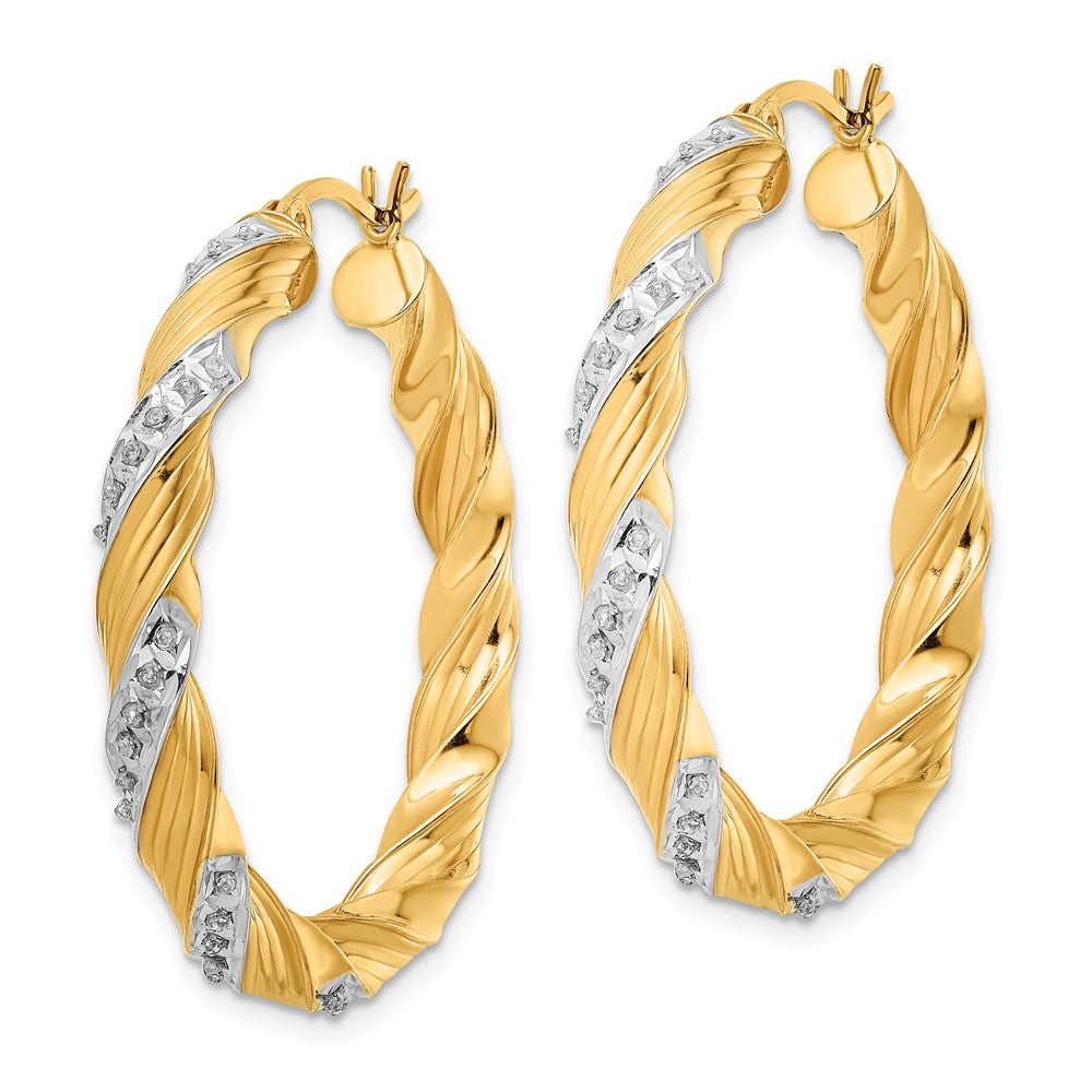 Ss/Gold Plated Diamond Fascination Mystique Sterling Silver 18K Gold-Plated Twisted Hoop Earrings