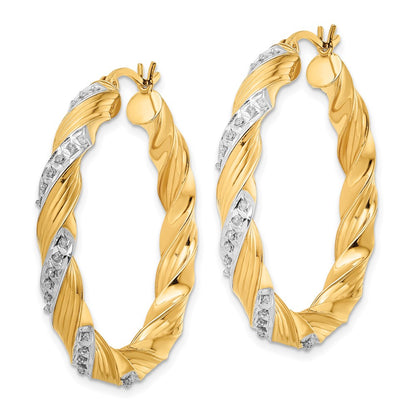 Ss/Gold Plated Diamond Fascination Mystique Sterling Silver 18K Gold-Plated Twisted Hoop Earrings