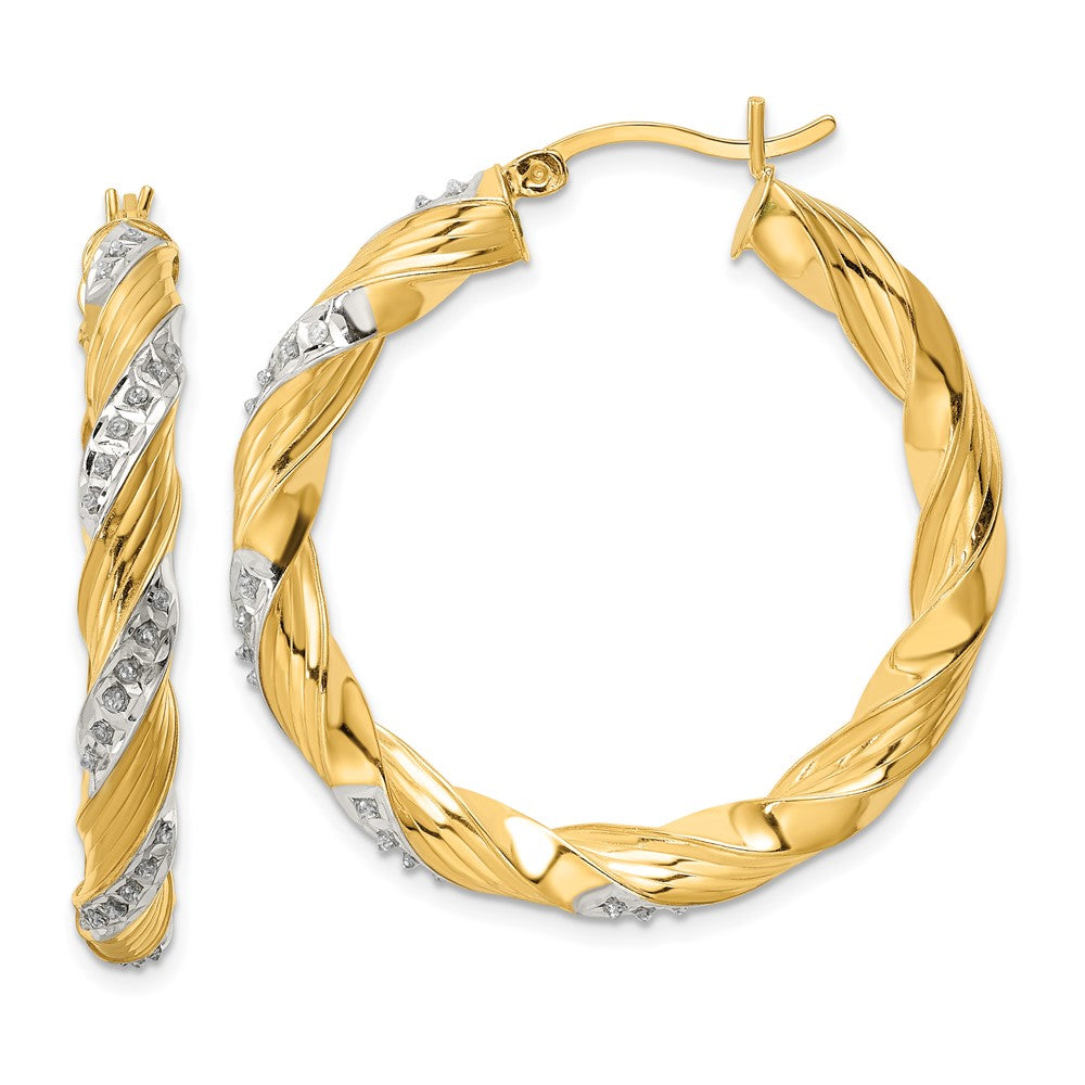 Ss/Gold Plated Diamond Fascination Mystique Sterling Silver 18K Gold-Plated Twisted Hoop Earrings