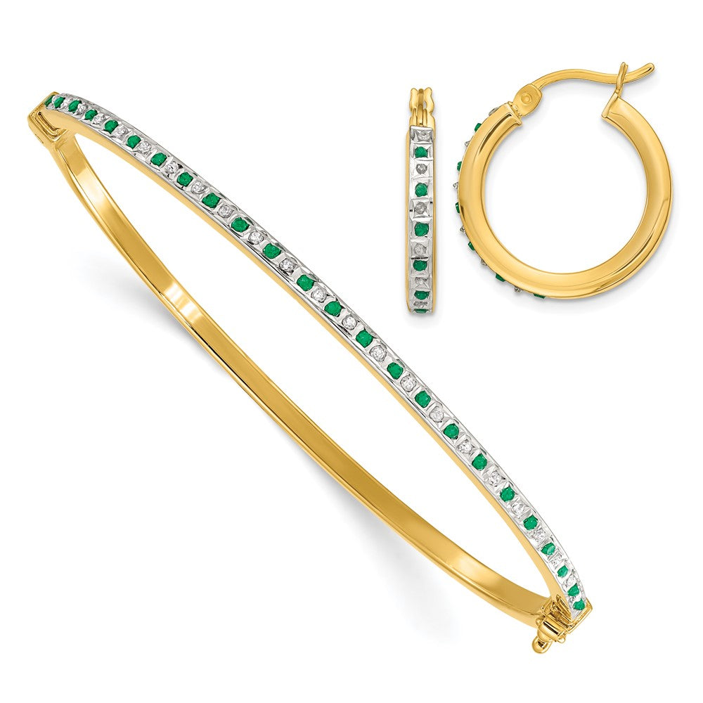Sterling Silver Diamond Fascination Mystique 18K Gold-Plated And Emerald Hoop Earrings Bangle Set