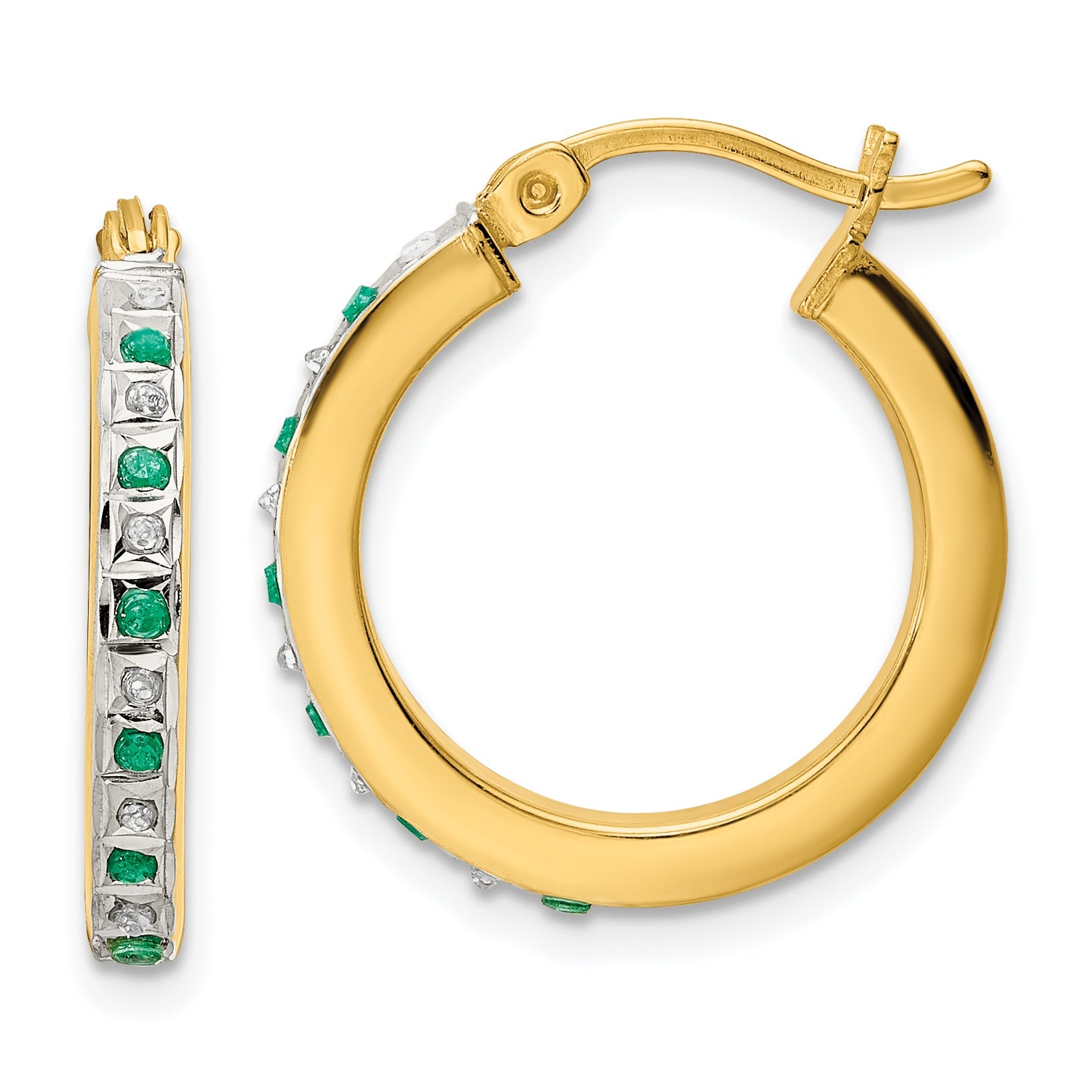 Ss/Gold Plated Diamond Fascination Mystique Sterling Silver 18K Gold-Plated And Emerald Hoop Earrings