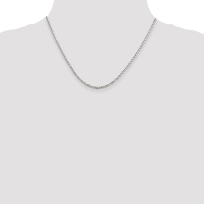 18 Inch Sterling Silver Rhodium-Plated 2.3mm Solid Rope Chain Necklace