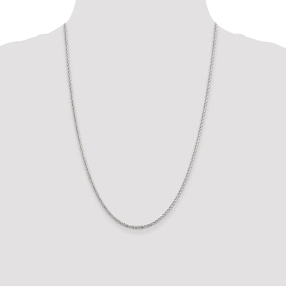 24 Inch Sterling Silver Rhodium-Plated 2.3mm Solid Rope Chain Necklace