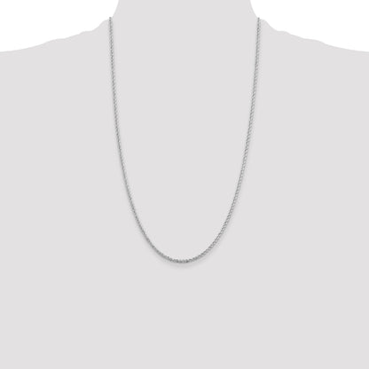 26 Inch Sterling Silver Rhodium-Plated 2.3mm Solid Rope Chain Necklace