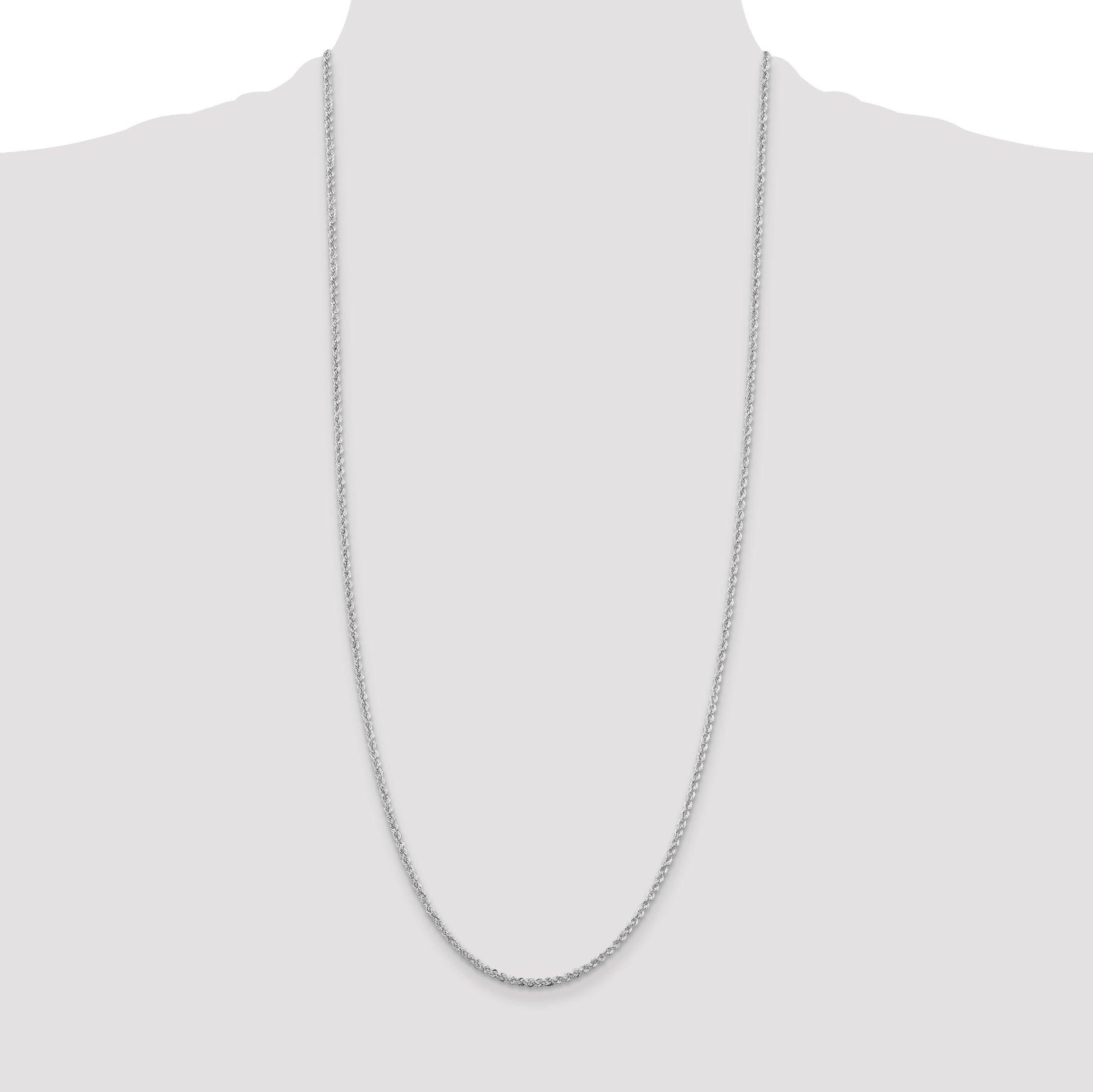 30 Inch Sterling Silver Rhodium-Plated 2.3mm Solid Rope Chain Necklace