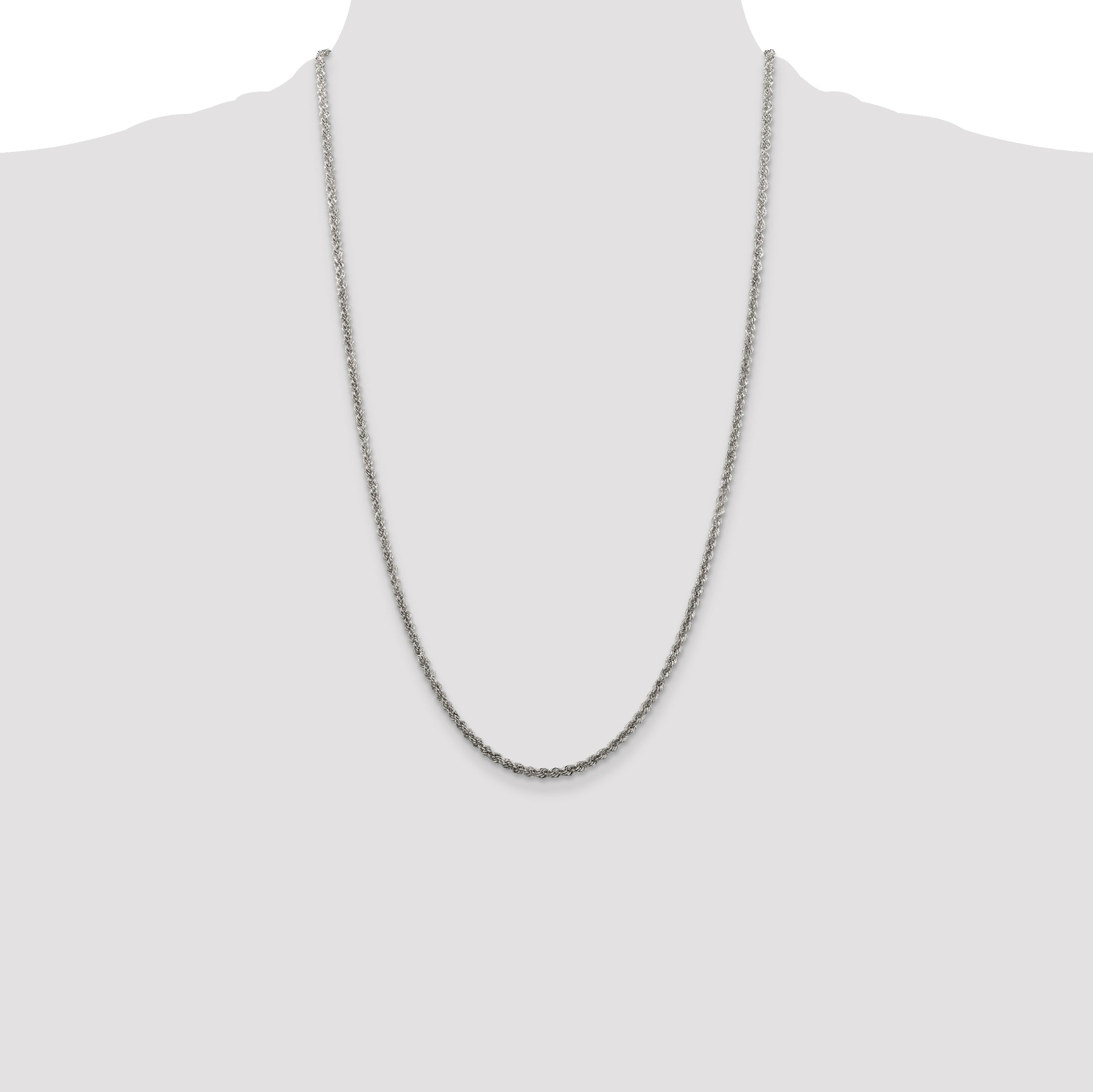 26 Inch Sterling Silver 2.5mm Solid Rope Chain Necklace