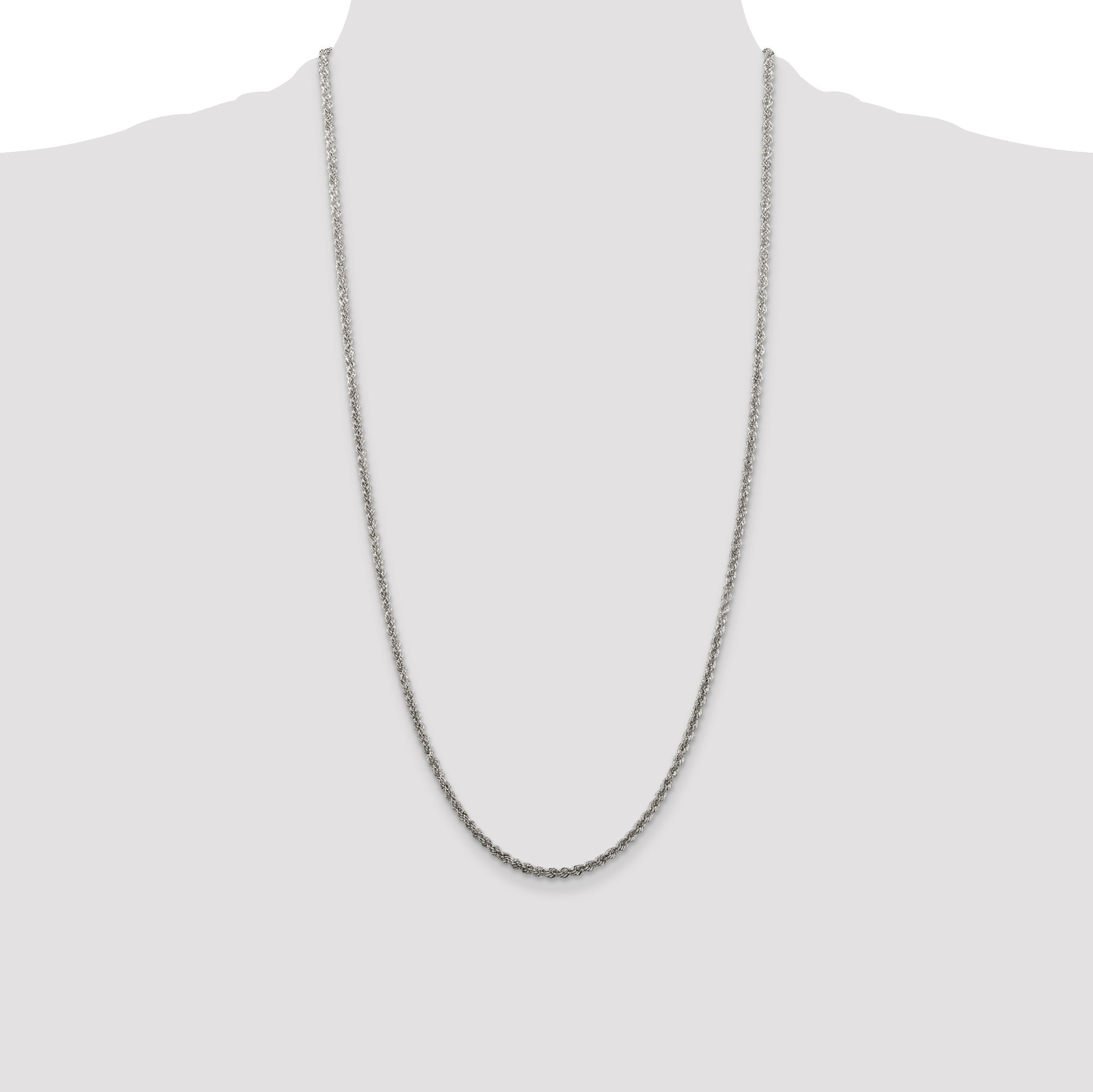 28 Inch Sterling Silver 2.5mm Solid Rope Chain Necklace