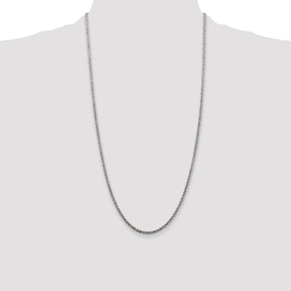 28 Inch Sterling Silver 2.5mm Solid Rope Chain Necklace