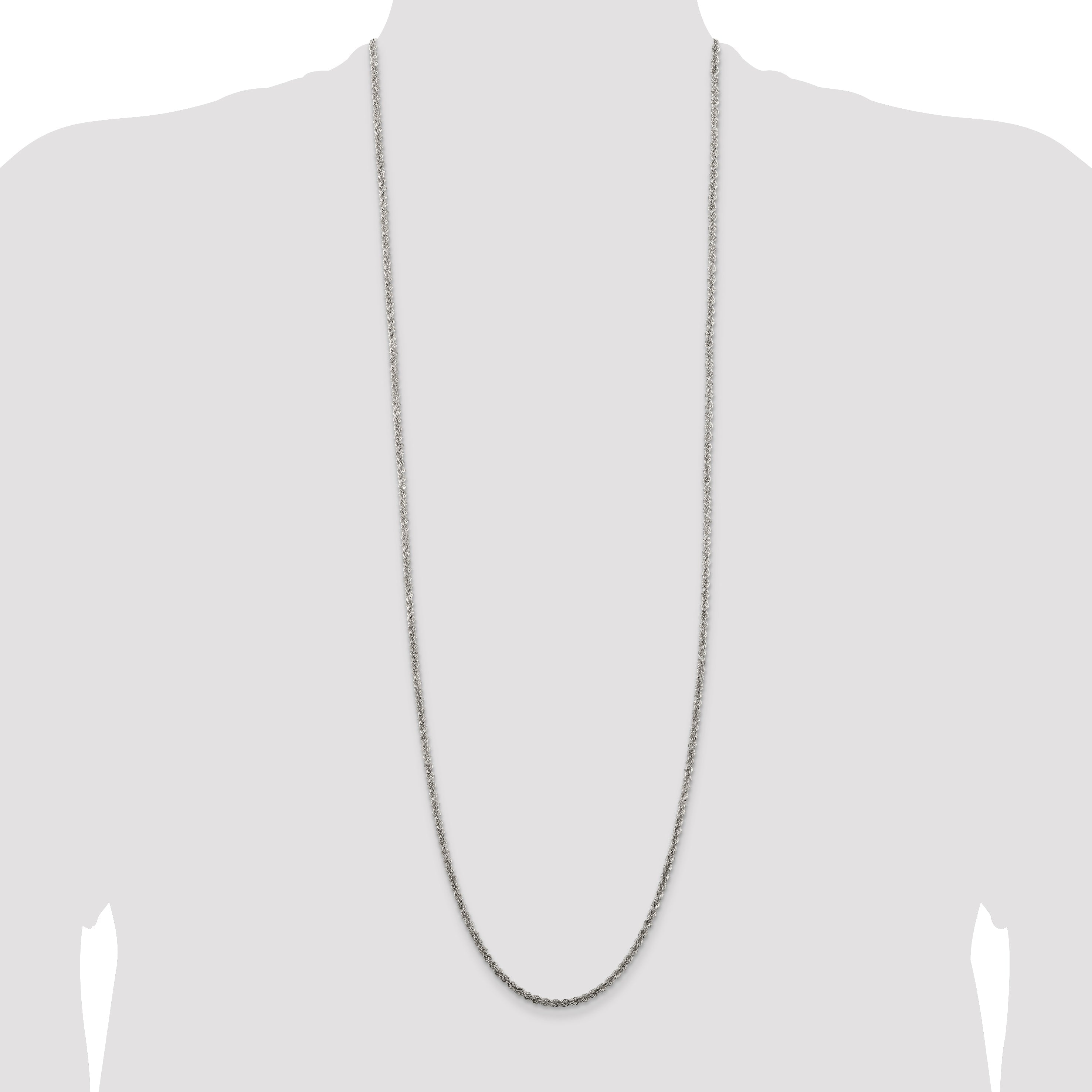 36 Inch Sterling Silver 2.5mm Solid Rope Chain Necklace