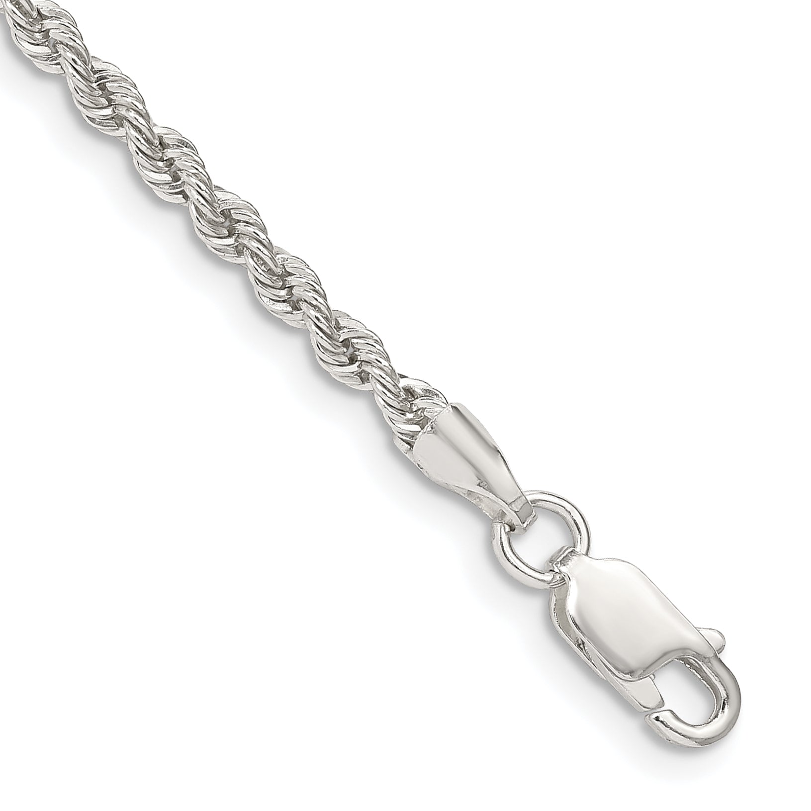 7 Inch Sterling Silver 2.5mm Solid Rope Chain Bracelet