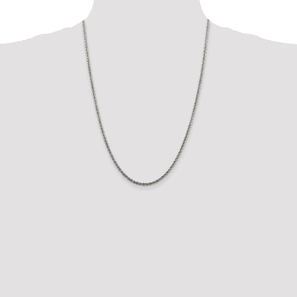 24 Inch Sterling Silver Rhodium-Plated 2.5mm Solid Rope Chain Necklace
