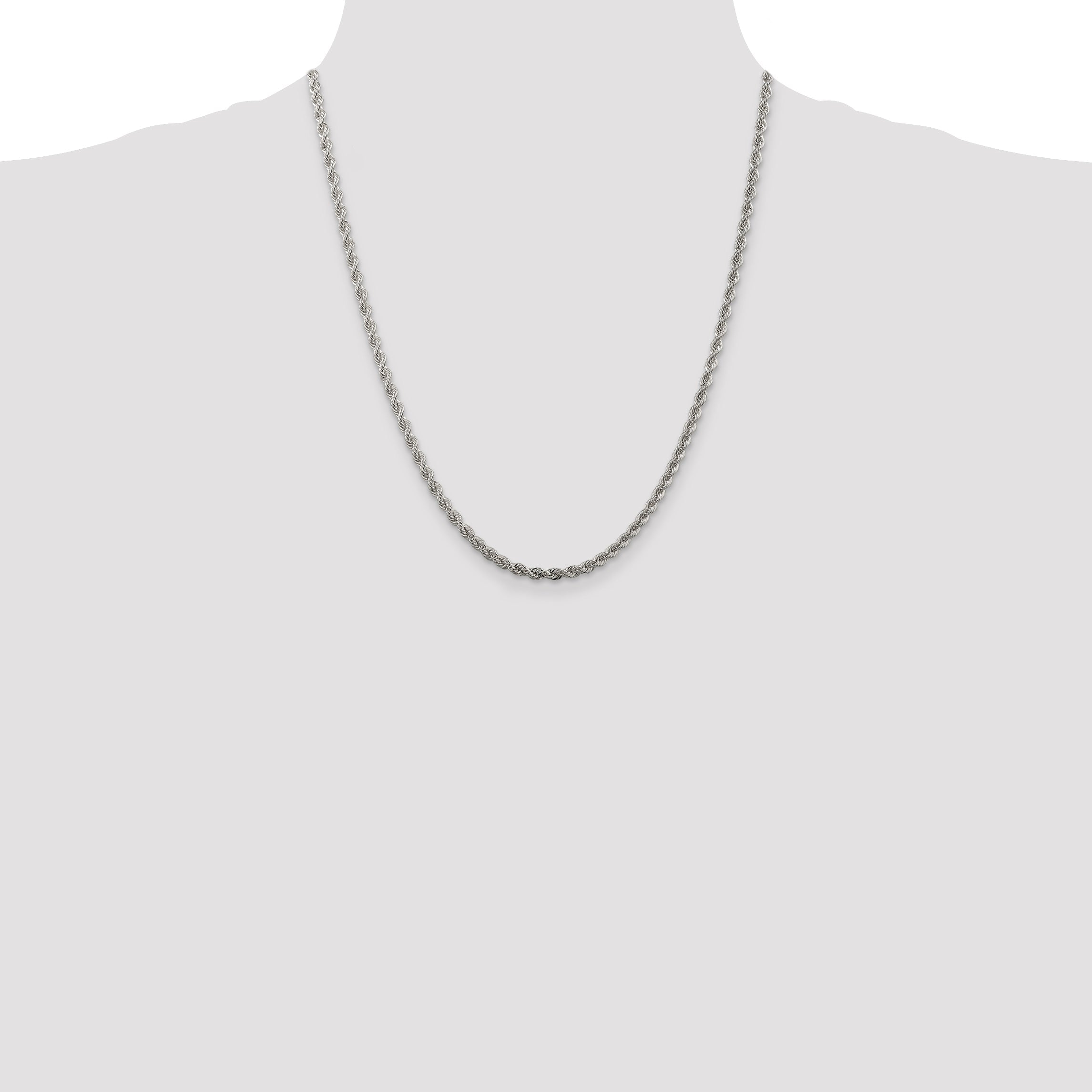 22 Inch Sterling Silver 3mm Solid Rope Chain Necklace