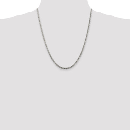 22 Inch Sterling Silver 3mm Solid Rope Chain Necklace