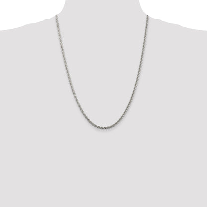 24 Inch Sterling Silver 3mm Solid Rope Chain Necklace