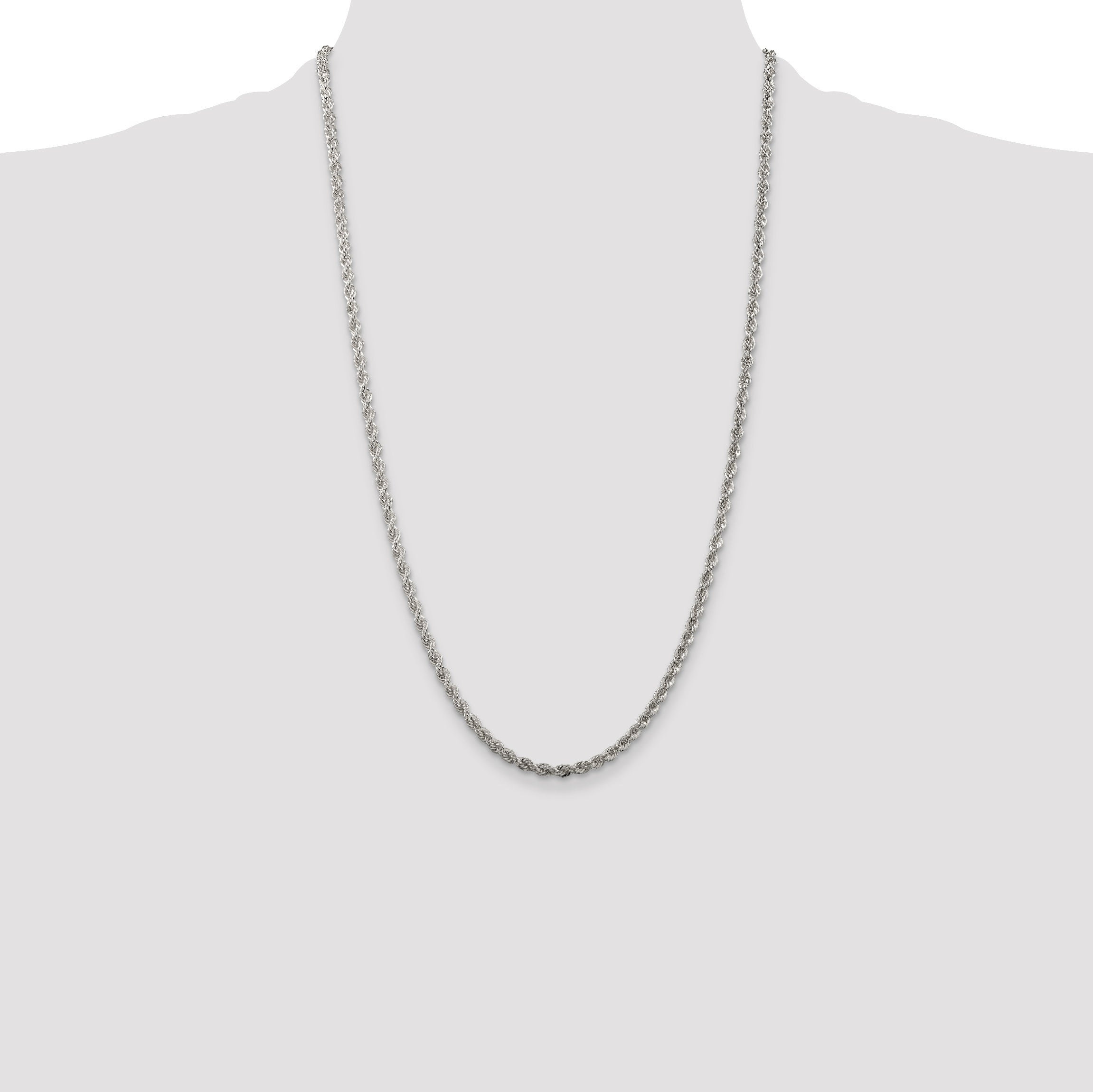26 Inch Sterling Silver 3mm Solid Rope Chain Necklace
