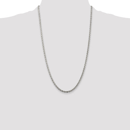 26 Inch Sterling Silver 3mm Solid Rope Chain Necklace