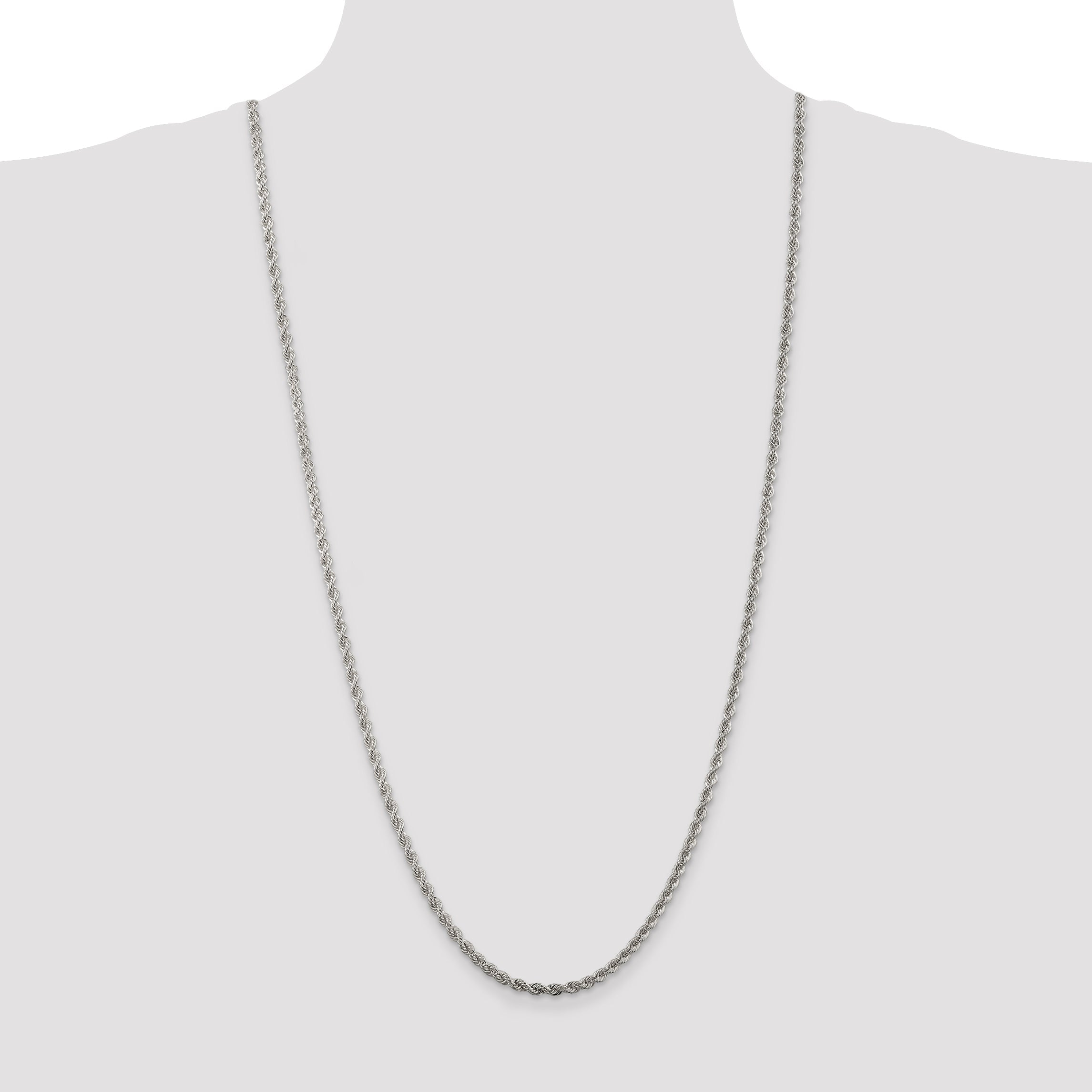 30 Inch Sterling Silver 3mm Solid Rope Chain Necklace
