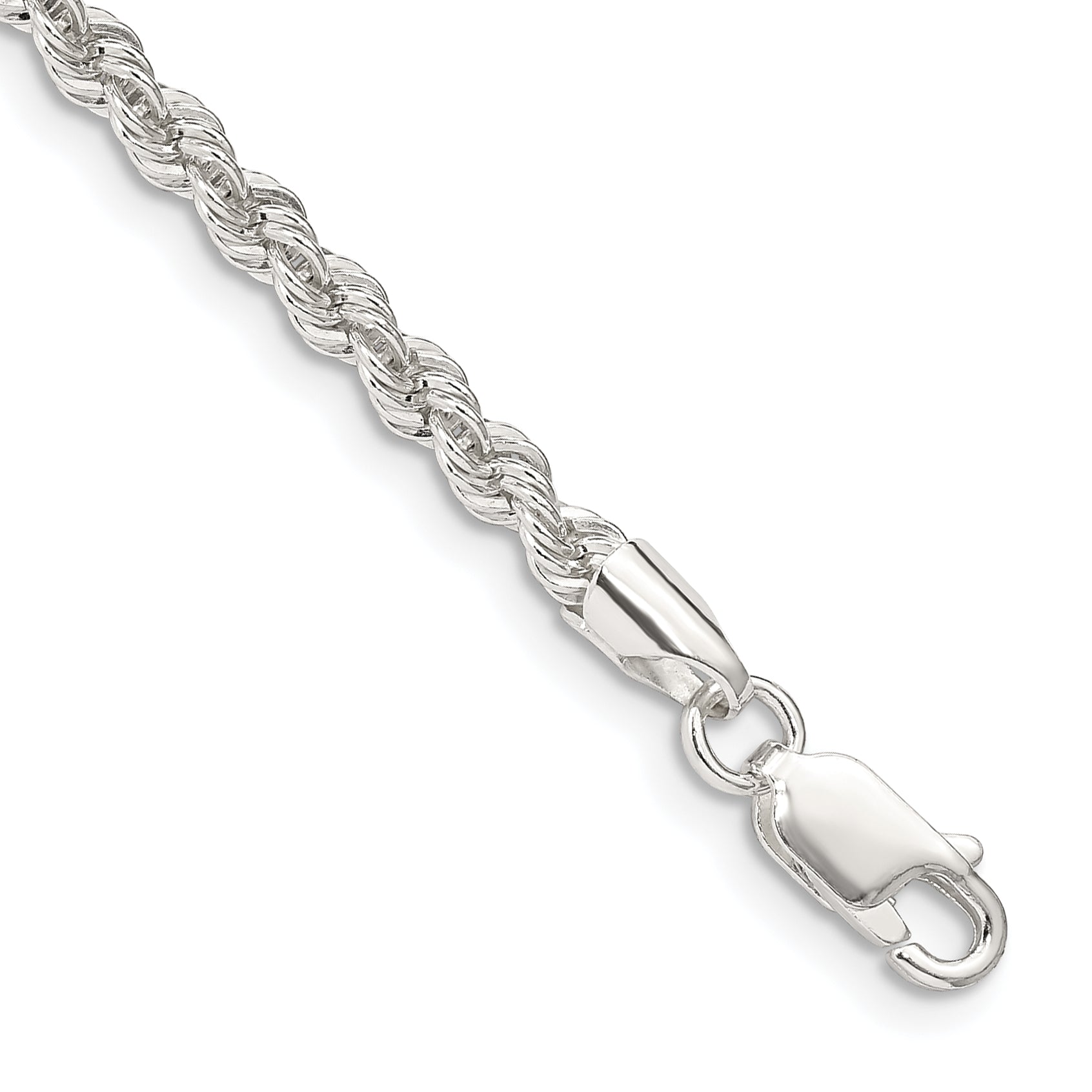 8 Inch Sterling Silver 3mm Solid Rope Chain Bracelet
