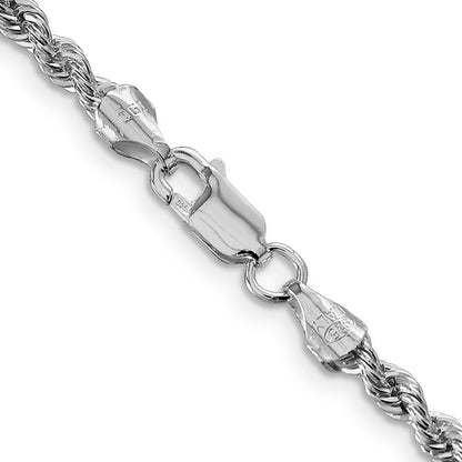 24 Inch Sterling Silver Rhodium-Plated 3mm Solid Rope Chain Necklace