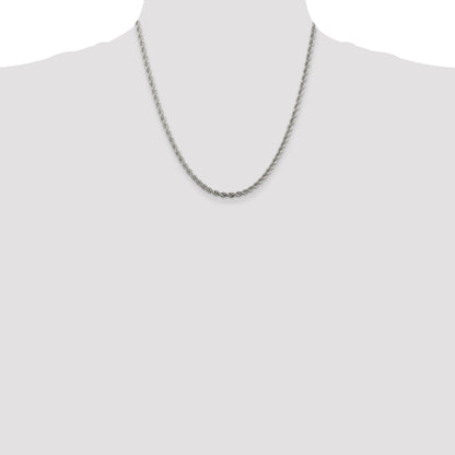 20 Inch Sterling Silver Rhodium-Plated 3mm Solid Rope Chain Necklace