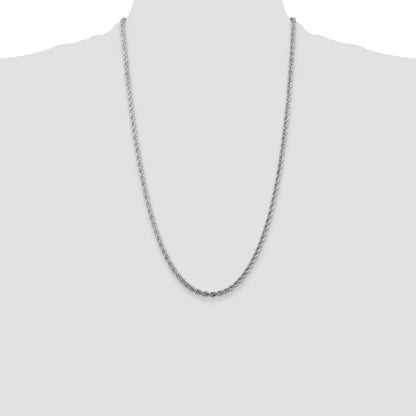 26 Inch Sterling Silver Rhodium-Plated 3mm Solid Rope Chain Necklace