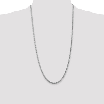 28 Inch Sterling Silver Rhodium-Plated 3mm Solid Rope Chain Necklace